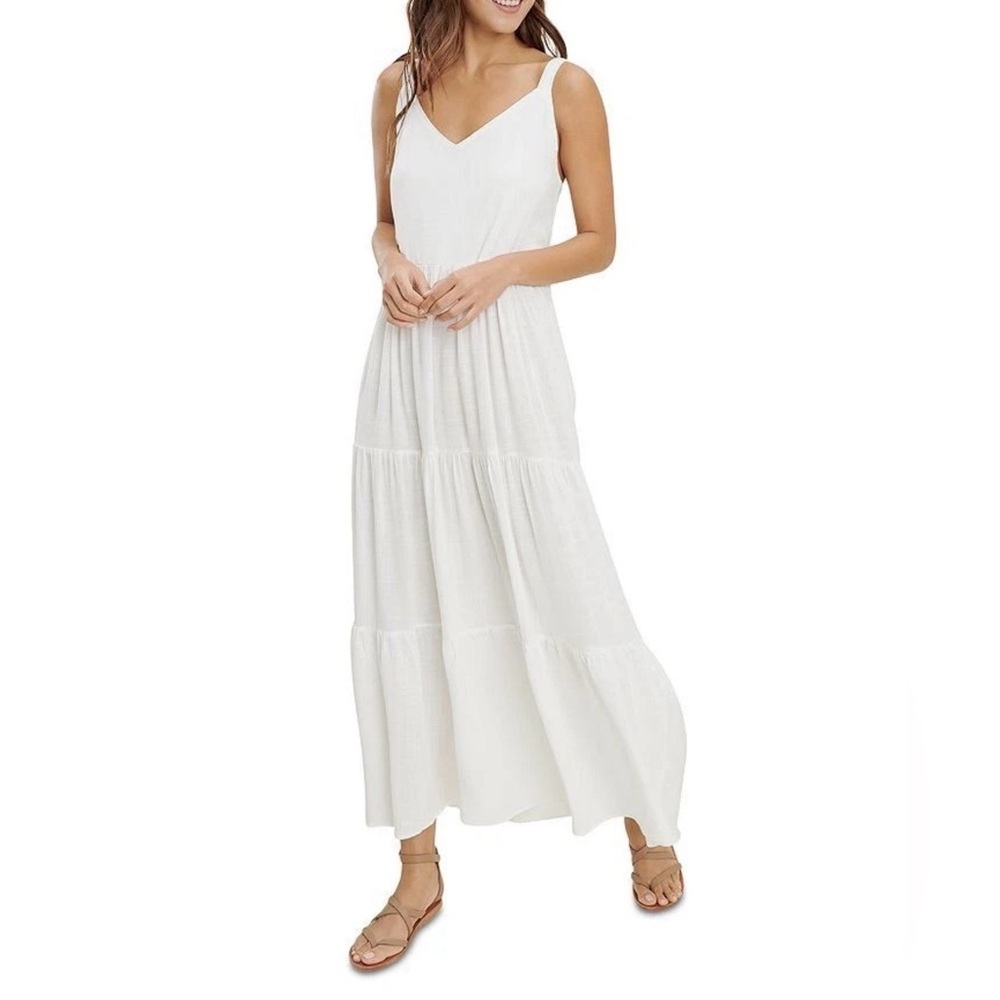 Splendid Like NEW White Tiered Flowy Linen blend Maxi Dress Small